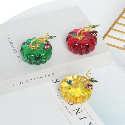 Skiennix Crystal Glass Pumpkin Decoration - Elegant Yellow with Gold Leaf Accent