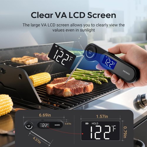INKBIRD Instant Read Meat Thermometer - 0.5 Seconds Rechargeable, Waterproof with VA LCD Screen | -58℉ to 572℉
