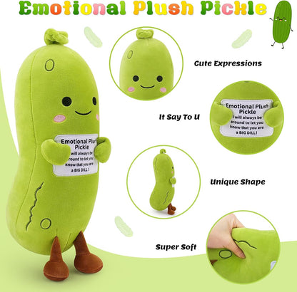 Skiennix Emotional Plush Pickle - 12.6” Kawaii Stuffed Animal with Positive Messages | Perfect Gift for Kids & Adults