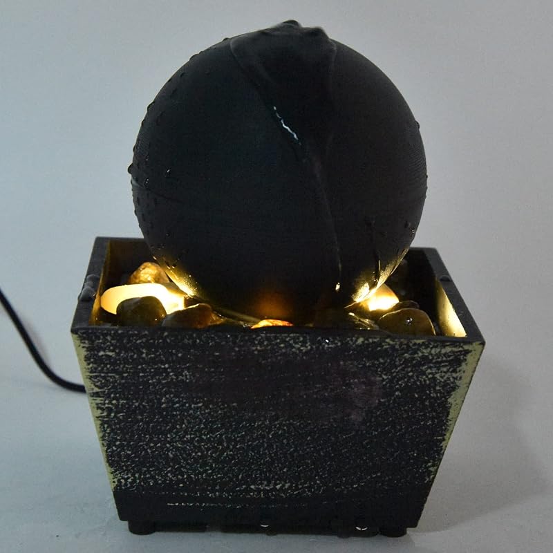 USB Tabletop Ball Water Fountain with LED Light - Indoor Desk Decor