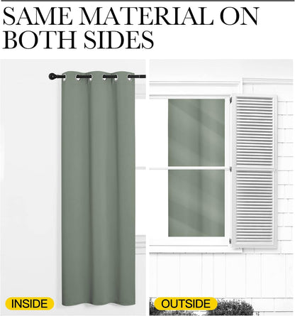 NICETOWN Blackout Curtain Panels - Thermal Insulated Grommet Drapes for Basement | Greyish Green, 34x84 Inch (1 Pair)