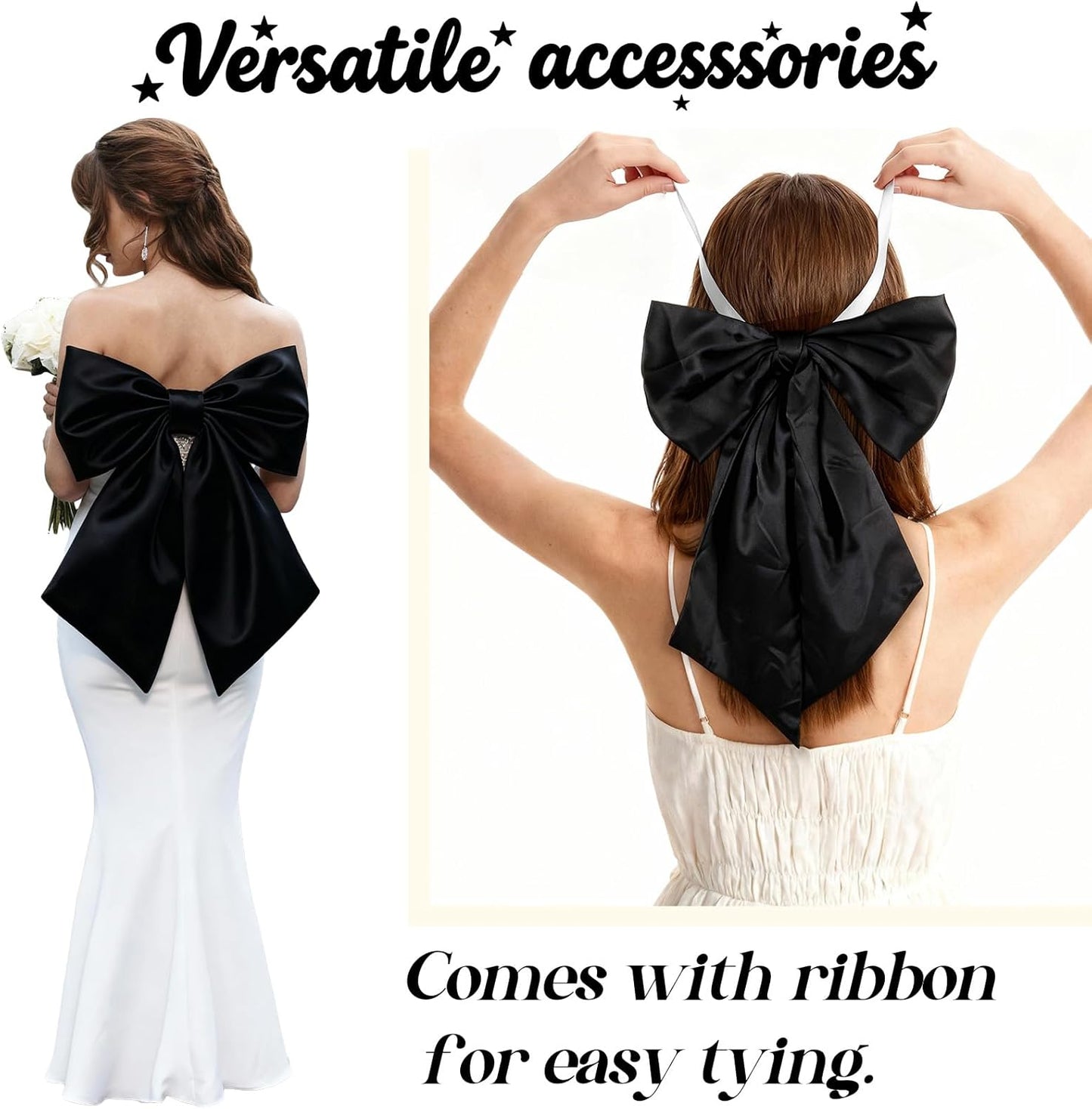 Black Bows Decor | 22x11 Inch Big Black Bows for Christmas Tree, Weddings & Showers (3 Pack)