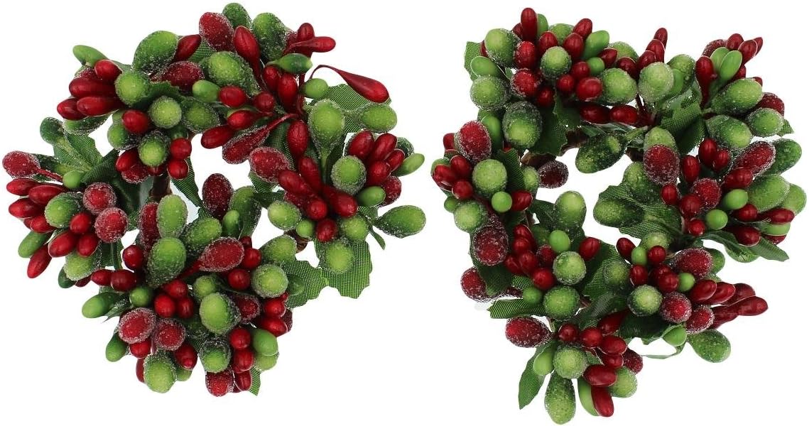 Regine Switzerland Set of 2 Beaded Berry Wreath Candle Napkin Rings - Christmas Red & Green