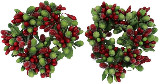 Regine Switzerland Set of 2 Beaded Berry Wreath Candle Napkin Rings - Christmas Red & Green