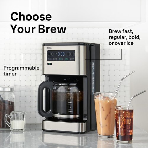 Braun PureFlavor 14-Cup Coffee Maker - Fast Brew, Touch Display & Bold Brew Modes, FlavorCarafe