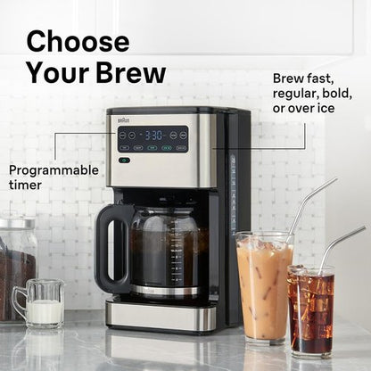 Braun PureFlavor 14-Cup Coffee Maker - Fast Brew, Touch Display & Bold Brew Modes, FlavorCarafe