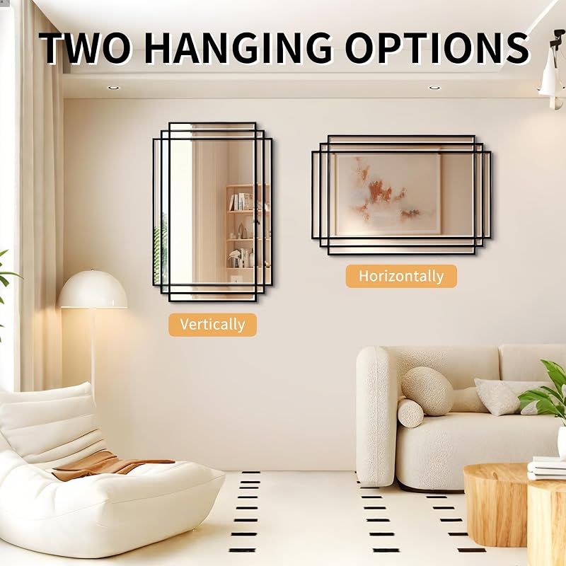 36x24 Black Wood Framed Beveled Mirror - Geometric Wall Mirror, 36"L x 24"W - Variation: Black+36"L x 24"W