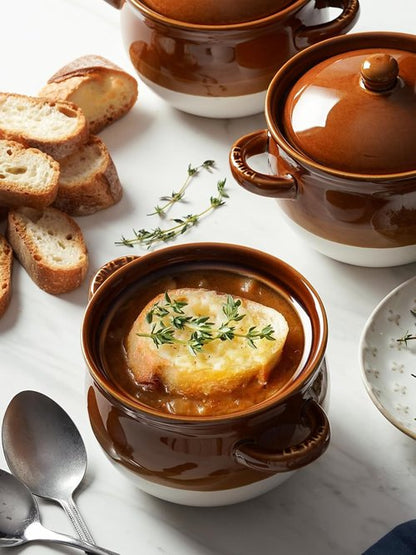 LE TAUCI French Onion Soup Bowls - 22 Oz Oven Safe Ceramic Crocks with Handles | Set of 4 for Soup & Chili