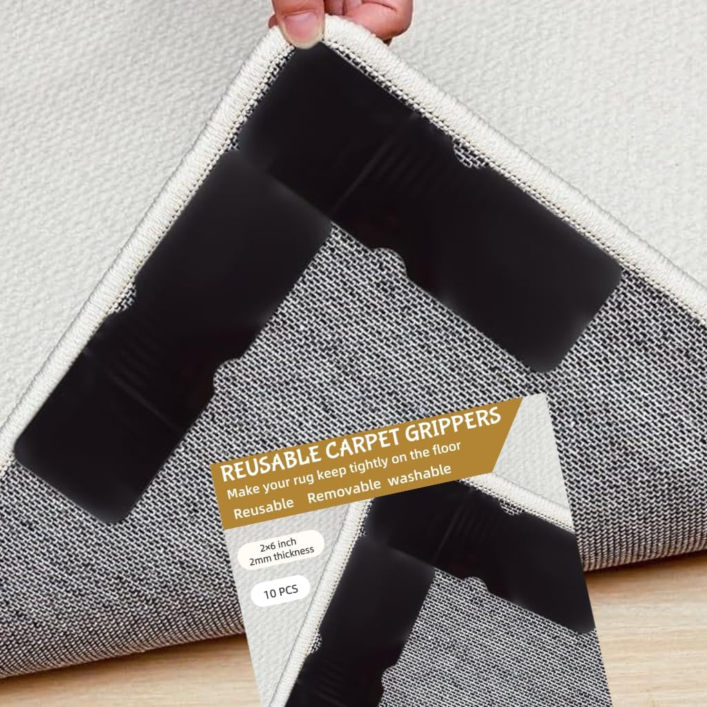 Skiennix Non-Slip Carpet Grippers - Strong Adhesive Pads for Area Rugs | Removable & Washable (10pcs)