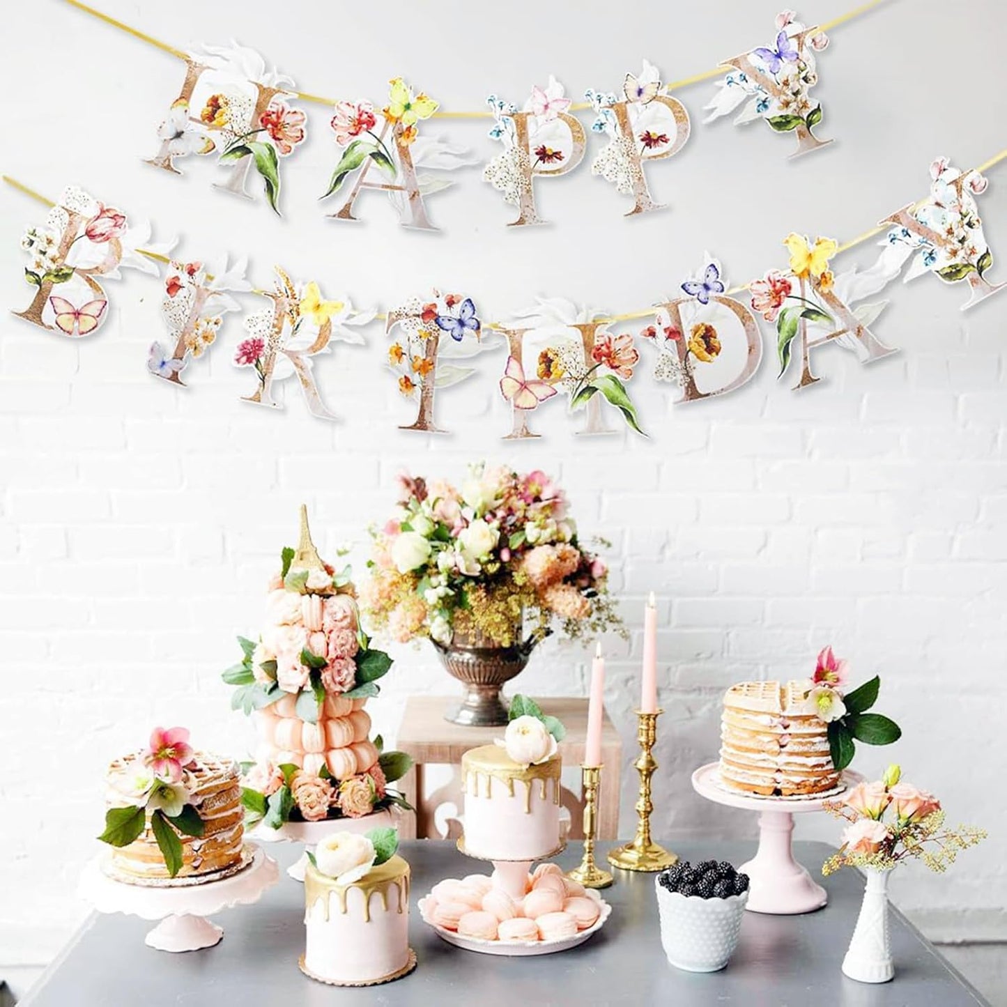 Wildflower Happy Birthday Banner - Spring Garden Party Decorations with Butterfly Design | Floral Bday Sign