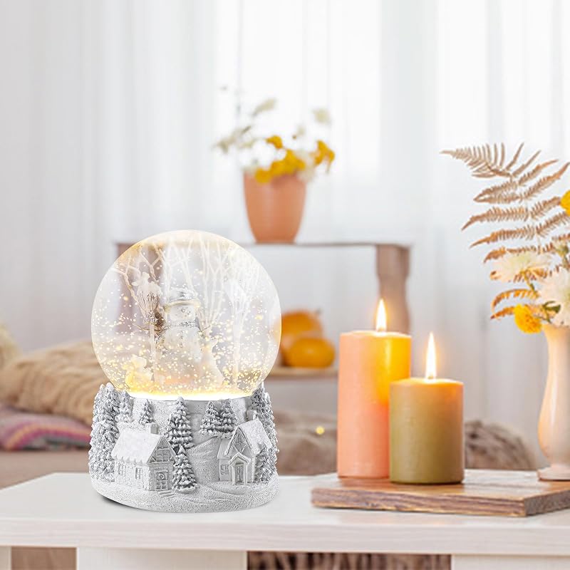 Bdor Snowman Christmas Snow Globe - White Winter Scene, 8 Melodies, Dual Light Modes