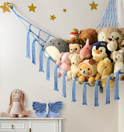 Mirolam Stuffed Animal Storage Hammock - Large Blue Toy Organizer for Nursery Decor
