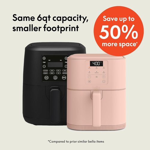 Bella 6 Qt Slim Air Fryer - EverGood™ Ceramic Nonstick Coating, Adjustable Temp, 6 Cooking Presets, Blossom Color