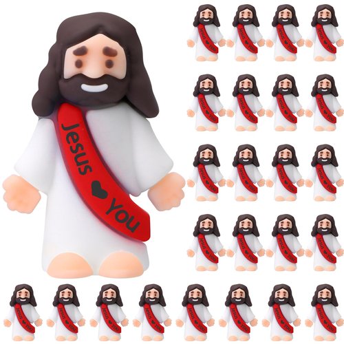 Bememo 25 Pcs Little Jesus Figures, Mini Jesus Loves You Figures, Original Design Multicolor Tiny Easter Figurines to Hide and Seek Religious Gifts for Easter Egg Stuffers(Red)