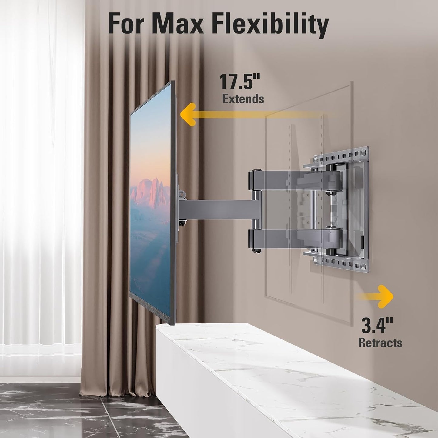 Mounting Dream TV Wall Mount - Full Motion Bracket with Swivel & Tilt for 32-65 Inch TVs | Max VESA 400x400 mm, 99 lbs Capacity
