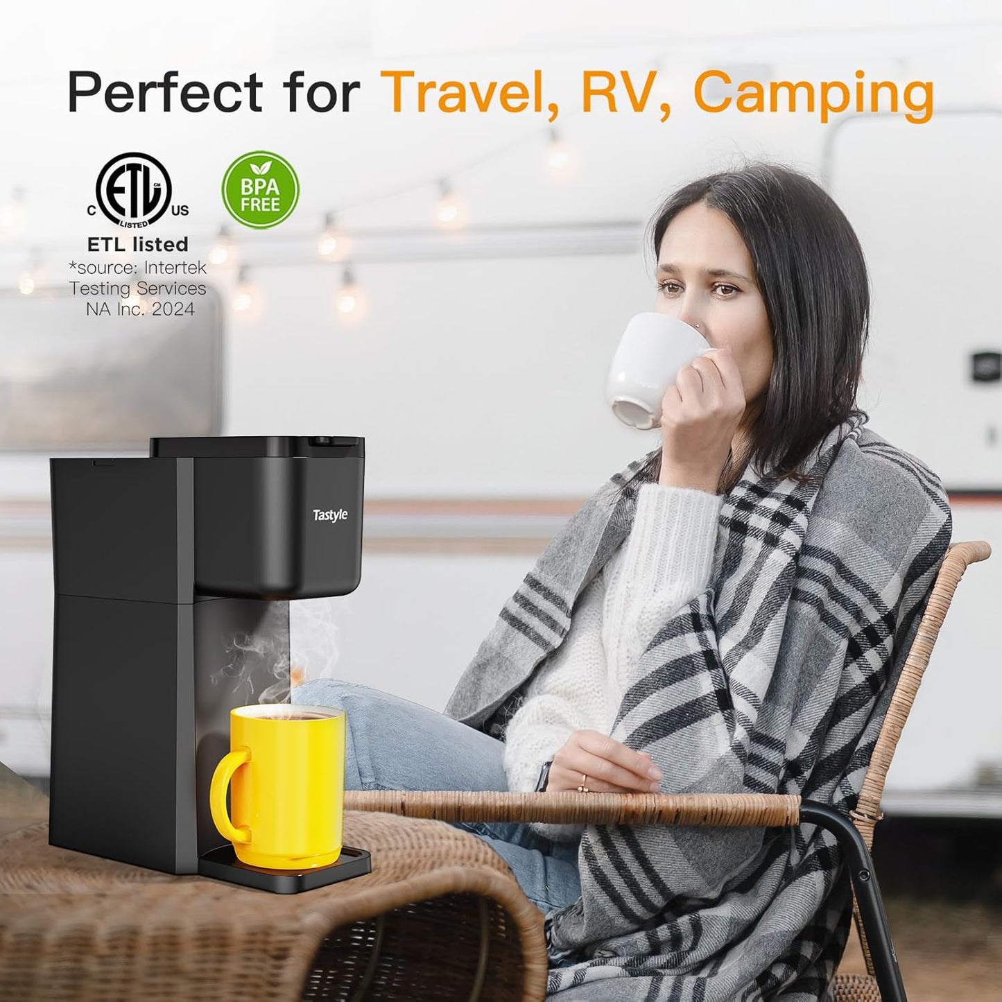 Mini Coffee Maker by [Brand Name] - Hot & Iced Single Serve for K-Cup & Ground Coffee | 6-14 Oz Brew Sizes, Classic Black