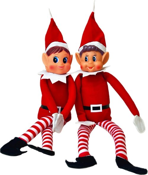 Elfie & Elvie | Fun Playful Elf Figures - Soft Body & Vinyl Face - Set of 2, Red