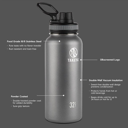 Takeya Originals Vacuum-Insulated Water Bottle - 24oz Stainless Steel | Sleek White Design