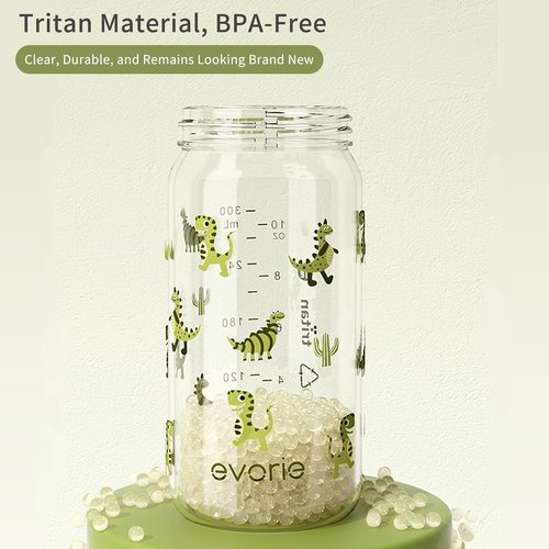 Evorie Tritan Spill-Proof Toddler Straw Sippy Cup - 10 oz, BPA-Free, Green Dino | Ideal for Ages 1-3