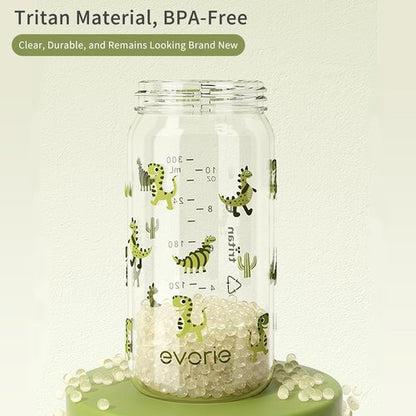 Evorie Tritan Spill-Proof Toddler Straw Sippy Cup - 10 oz, BPA-Free, Green Dino | Ideal for Ages 1-3