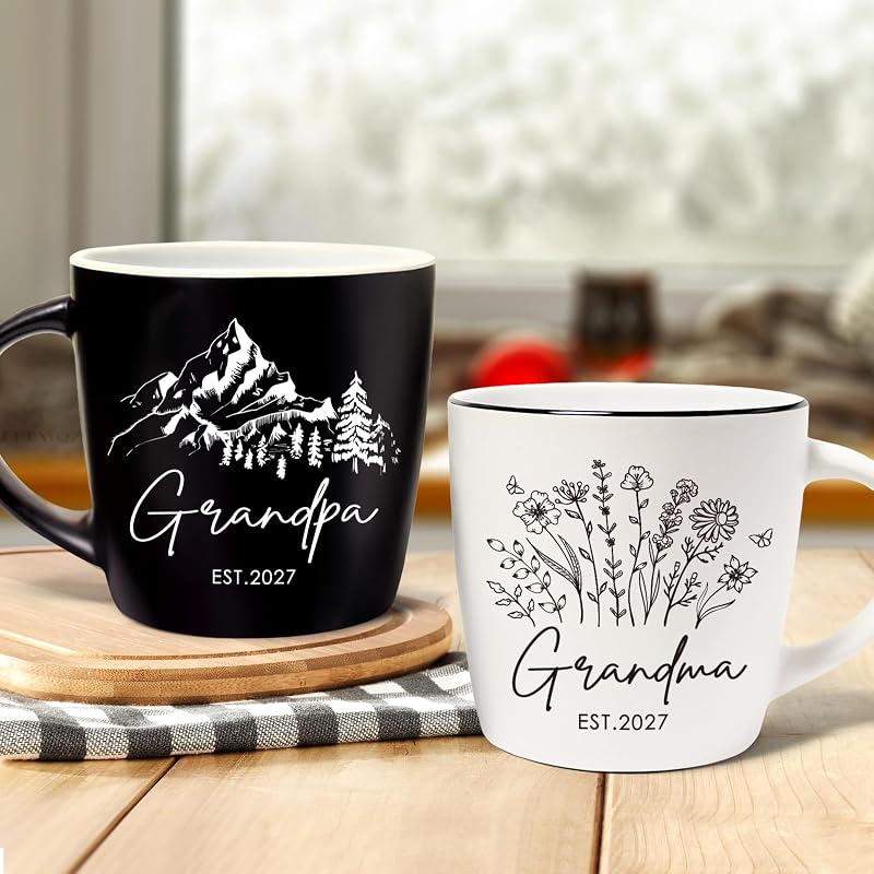 Flower-Black & White Grandparents Mug Gift for Grandma & Grandpa – 2027