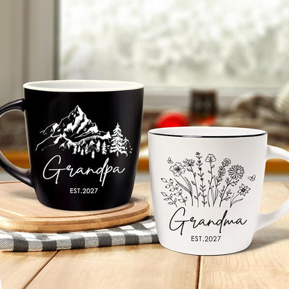 Flower-Black & White Grandparents Mug Gift for Grandma & Grandpa – 2027