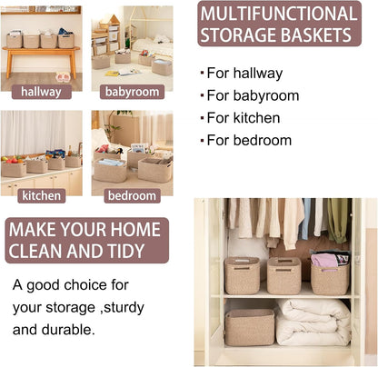 OIAHOMY Storage Baskets - 4 Pack Woven Organizing Bins with Handles | 12.7''L x 9''W x 7.8''H, Brown