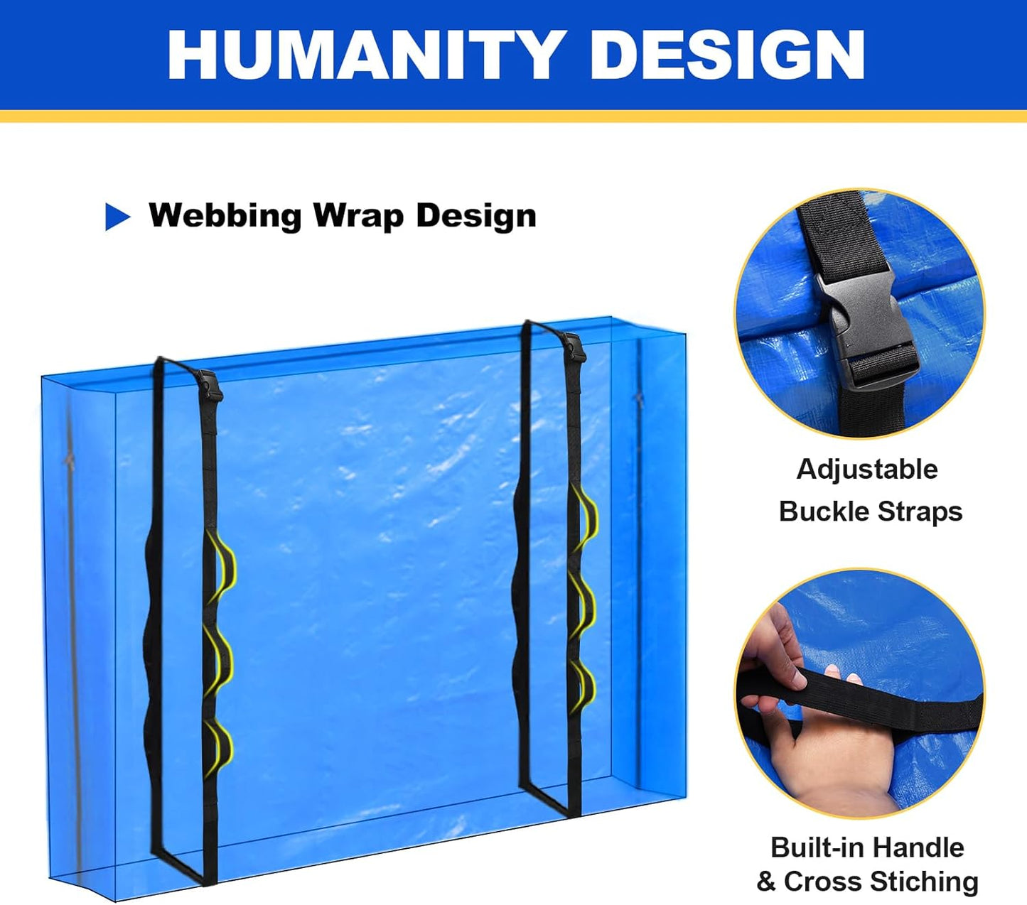 TICONN King Mattress Bag - Heavy Duty Moving Cover with Full-Around Handle & Adjustable Buckles | Blue