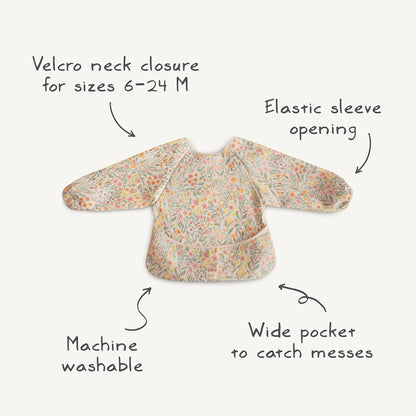 Mushie Long Sleeve Baby Bib - Water-Resistant & Adjustable Fit for 6-24 Months