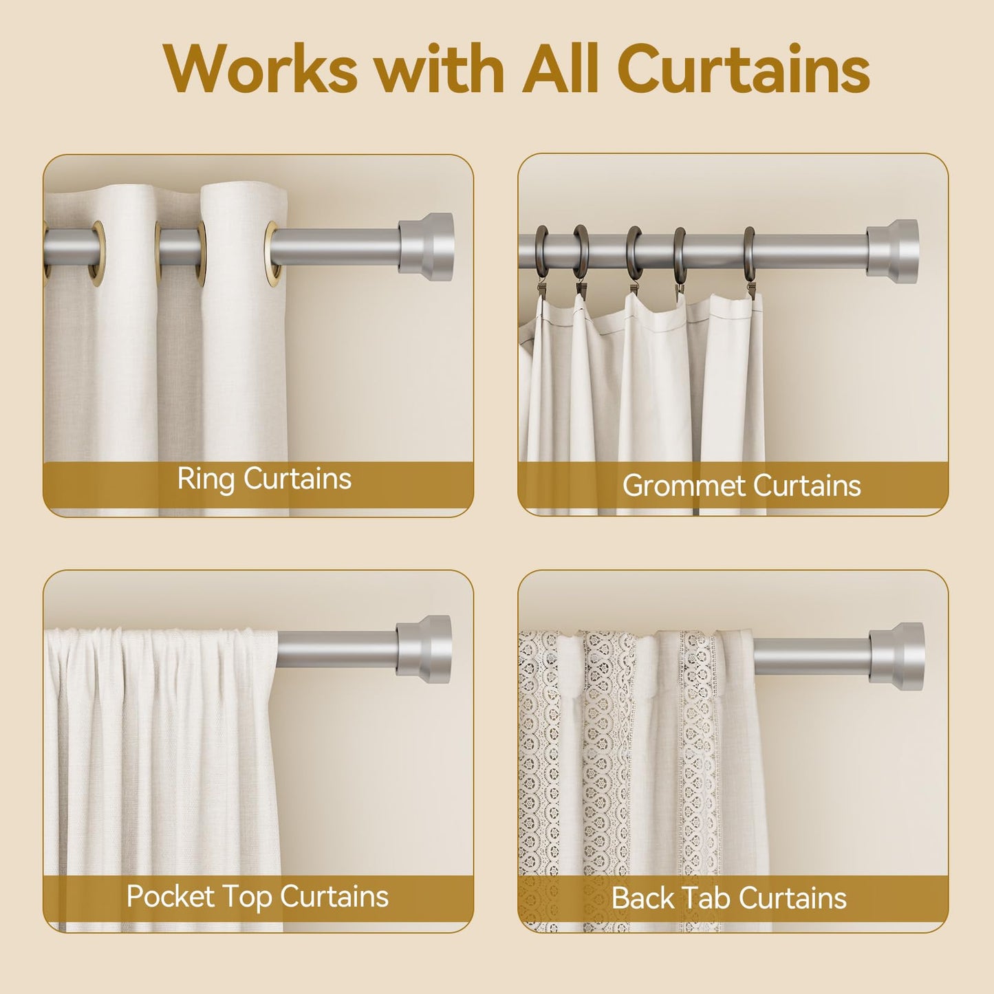 YaFex Curtain Rods 32-84 Inch, Heavy Duty 1 Inch Adjustable Curtain Rod for Windows, Silver Long Window Treatment Rods, Modern Design, Easy Installation