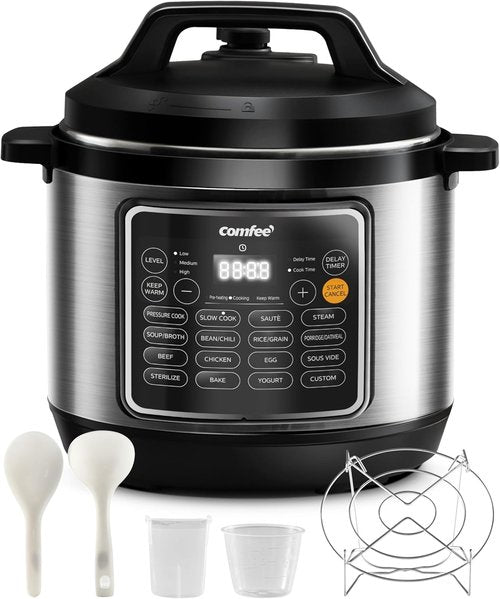 COMFEE’ 8 Quart Pressure Cooker - 16 Cooking Functions, Non-Stick Ceramic Inner Pot | Versatile Slow Cooker & Yogurt Maker