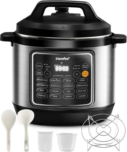 COMFEE’ 8 Quart Pressure Cooker - 16 Cooking Functions, Non-Stick Ceramic Inner Pot | Versatile Slow Cooker & Yogurt Maker