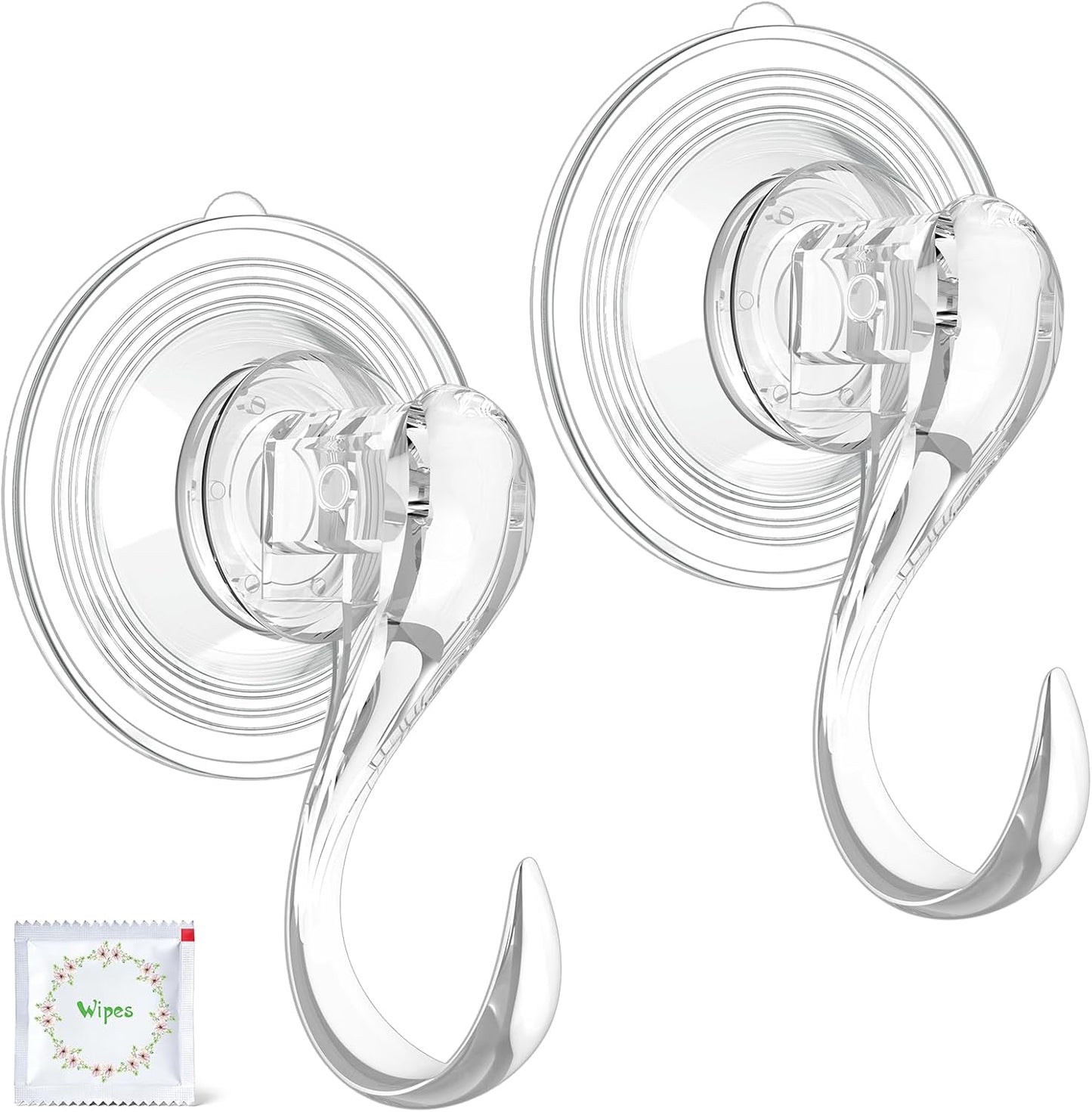 VIS'V Suction Cup Hooks - Heavy Duty Removable Shower Hooks | Clear, 2 Pcs with Wipes
