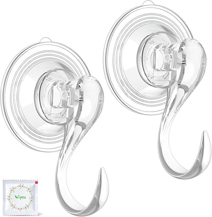VIS'V Suction Cup Hooks - Heavy Duty Removable Shower Hooks | Clear, 2 Pcs with Wipes