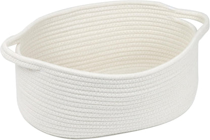 Skiennix Woven Storage Basket - Cotton Rope Boho Organizer with Handle | Small Decorative Toy Bin for Nursery