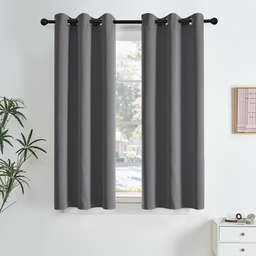 NICETOWN Grey Light Blocking Curtains 63 Inches Long 2 Panels for Living Room, Bedroom, Office Thermal Insulated Blackout Drapes Solid Grommet Noise Reducing Window Curtains, W40