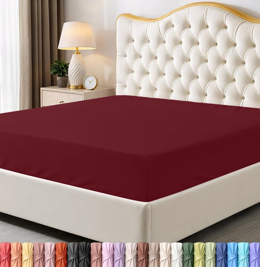 Utopia Bedding King Fitted Sheet - Bottom Sheet - Deep Pocket - Soft Microfiber - Shrinkage and Fade Resistant - Easy Care -1 Fitted Sheet Only (Burgundy)