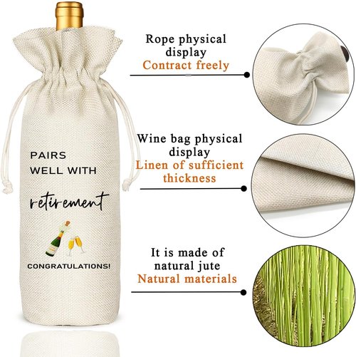 Beige Retirement Wine Bag Gift for Him & Her - Party Decor & Leaving Gifts for Coworkers & Boss - Retirement01