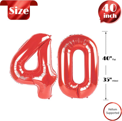 Red Number 40 Balloon - 40-Inch Birthday Decoration for 40th Party | Perfect for Boys & Girls