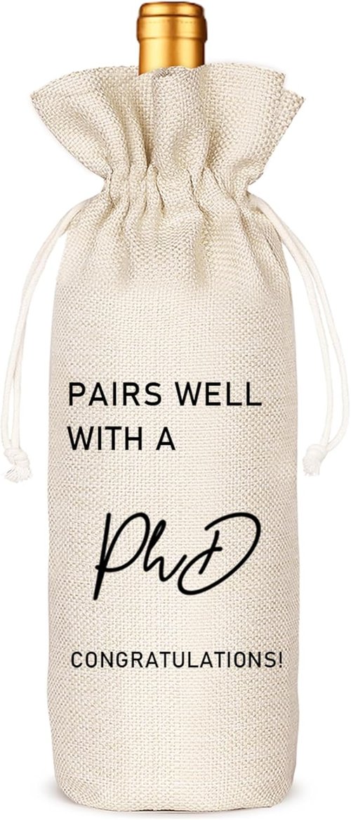 Graduation Wine Bag for Doctorate Degree, PhD, and Doctor, PhD Party Favors, Graduation Party Supplies- Burlap Reusable Gift