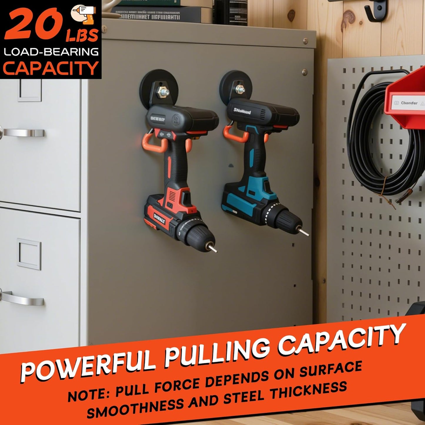 ULIBERMAGNET Heavy Duty Magnetic Garage Hooks - 4 Pack Strong Magnet Hooks for Tools & Storage (Orange)