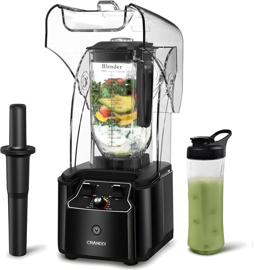 CRANDDI Commercial Blender - 2200 Watt Quiet Countertop Blender with 80oz Pitcher | Smoothie Maker in Black