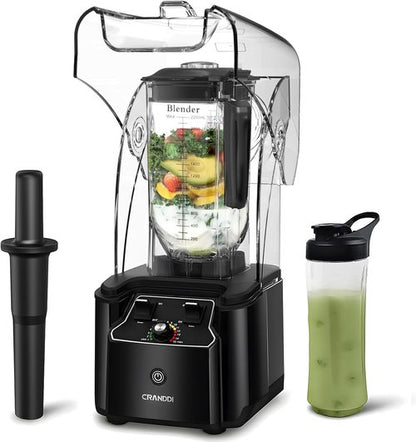 CRANDDI Commercial Blender - 2200 Watt Quiet Countertop Blender with 80oz Pitcher | Smoothie Maker in Black