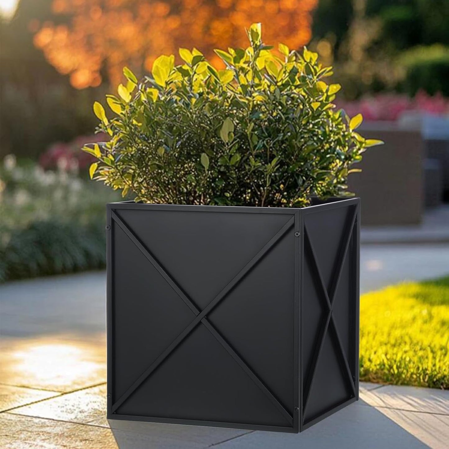 BAYN Metal Square Planter Box - Modern Heavy-Duty Design with Drainage Holes | Black, 17”x17”x18”