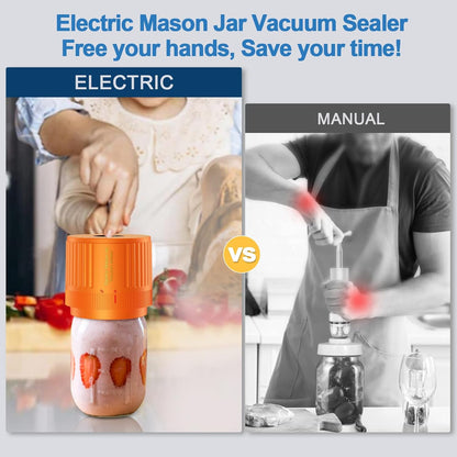 Skiennix Electric Mason Jar Vacuum Sealer Kit - Ideal for Wide & Regular Mouth Jars | Orange