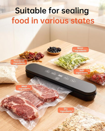 Food Vacuum Sealer Machine - 4-in-1 Compact Design with Digital Timer & 20 Bags | 75kPa Moist/Dry Seal