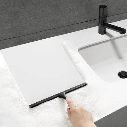 HIWARE Shower Squeegee - All-Purpose Tool for Glass, Doors & Windows - 10-Inch, Black Stainless Steel