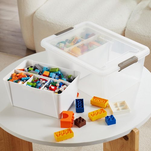 MACOPRO Plastic Storage Box - Clear Craft Organizer with Removable Tray for Beads & Tools | White, 1 Pack