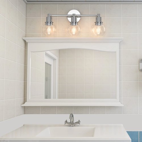 Espird 3 Lights Bathroom Vanity Light Fixtures Chrome, Bathroom Lights Over Mirror, Industrial and Farmhouse 3 Light Wall Sconce, Polished Chrome Globe Vanity Lighting Fixtures