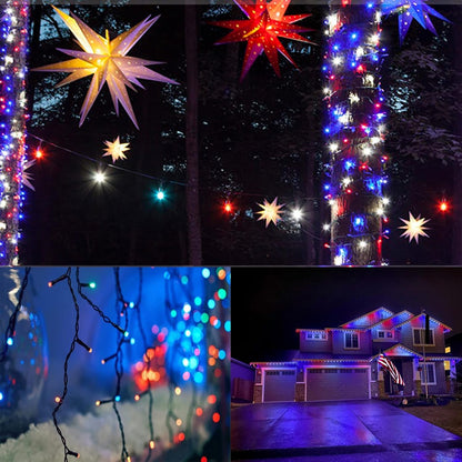 Skiennix 4th of July Outdoor Decorations - 4pk Red, White & Blue Solar String Lights | 400 LEDs, 132FT, Waterproof
